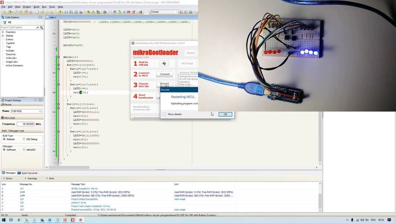 mikroC ile PIC Programlama #06 : Buton ile LED On-Off Uygulaması – 2