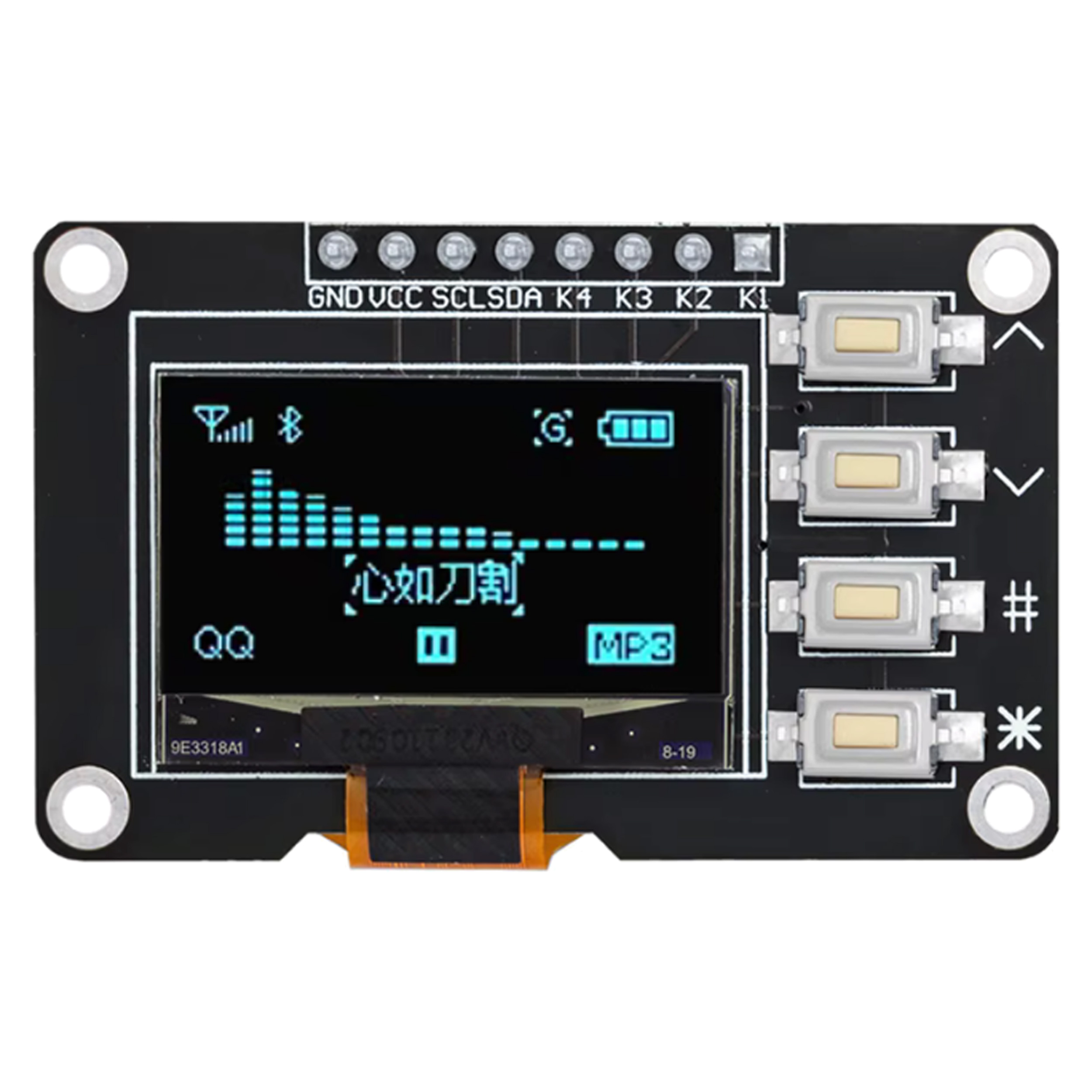128x64 Mavi 0.96 inç 4 Butonlu Grafik OLED Display I2C