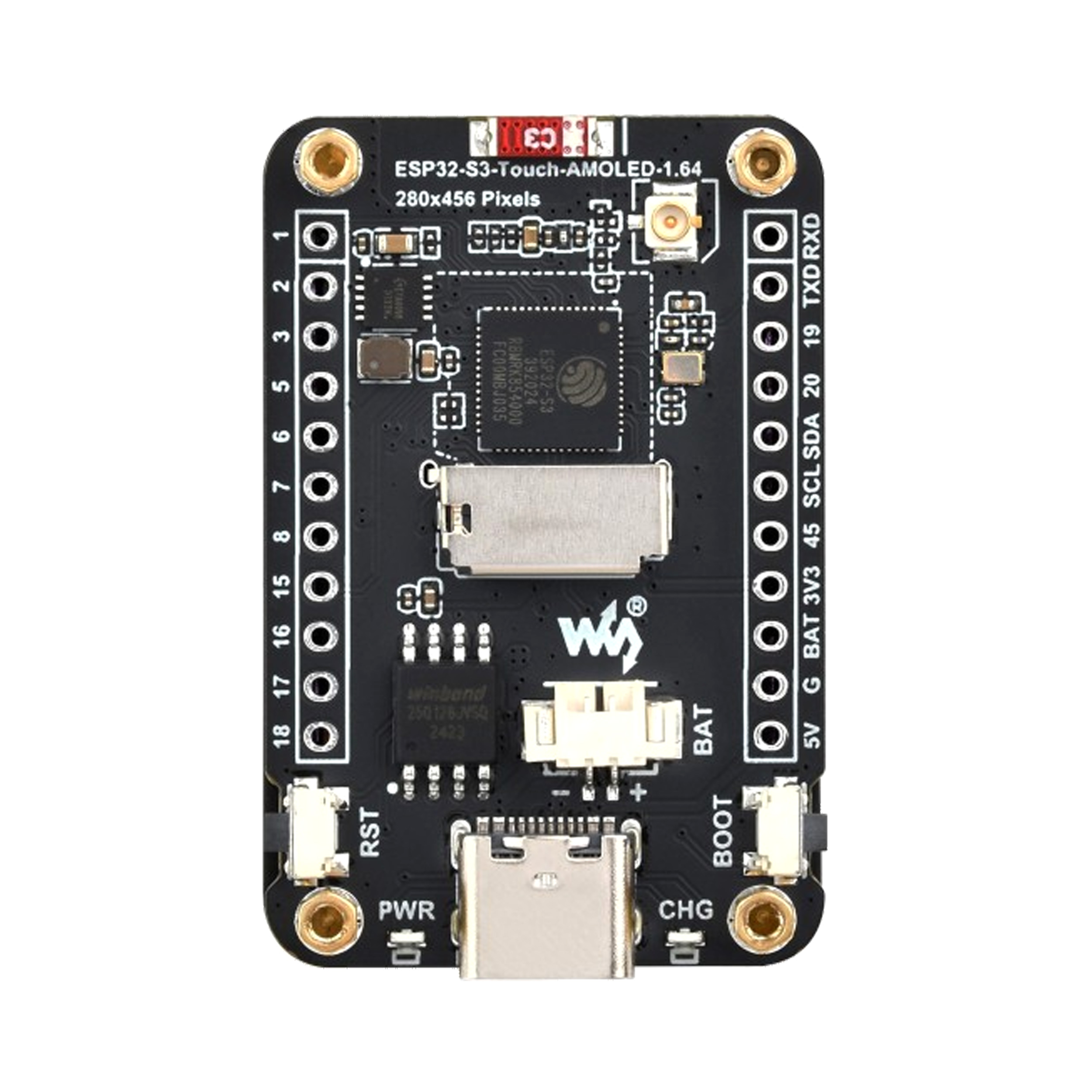 ESP32-S3 1.64 inç AMOLED Dokunmatik Ekranlı WiFi ve Bluetooth Geliştirme Kartı