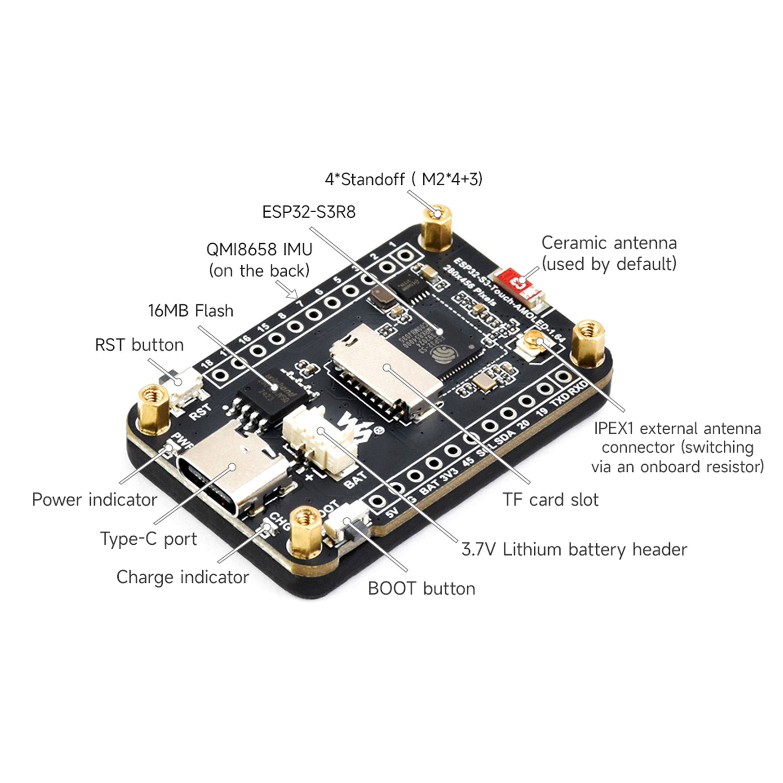 ESP32-S3 1.64 inç AMOLED Dokunmatik Ekranlı WiFi ve Bluetooth Geliştirme Kartı