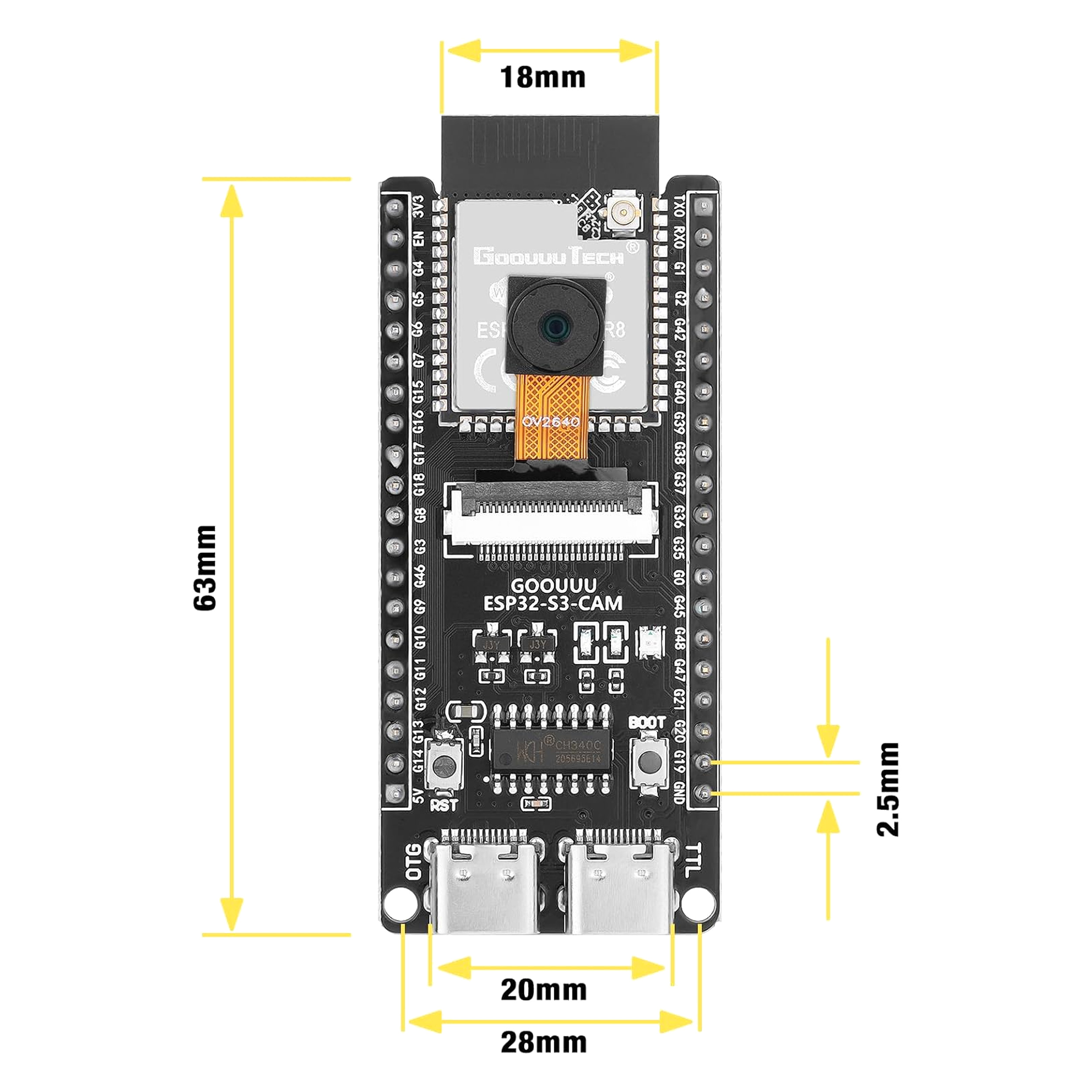 ESP32-S3 N16R8 WiFi, Bluetooth ve Kamera Geliştirme Kartı